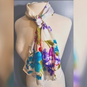 Vintage Usra Scarf with Colorful Jewel Tone Floral Print in 100% Silk